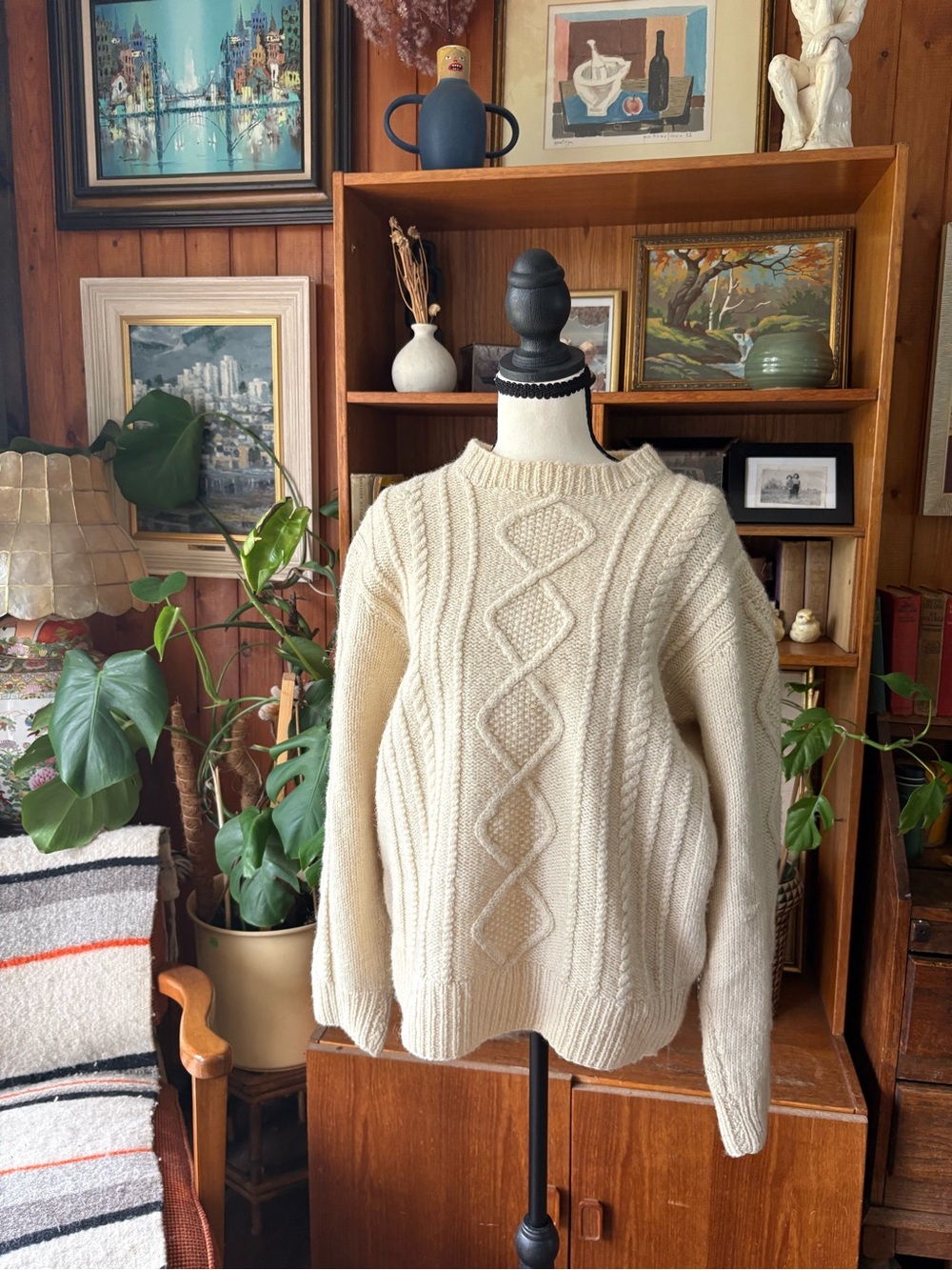 Vintage Chunky Cable Knit Fisherman Sweater Hand-Knitted Wool Jumper M